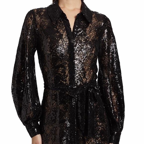 L’AGENCE Women's Frida Embellished Sequined Lace Button-Front Midi Shirtdress - Picture 10 of 16
